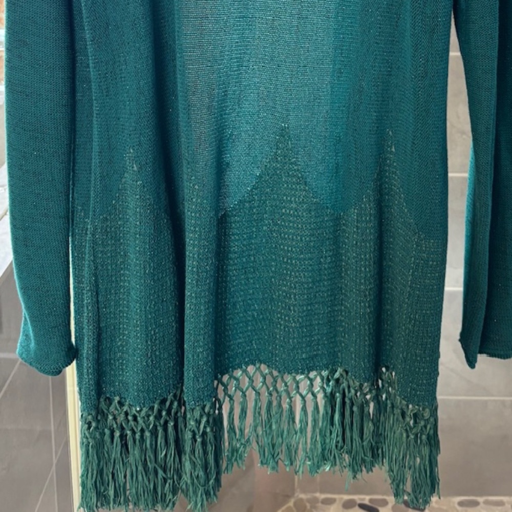 Lilly Pulitzer Tatum Green Metallic Fringe Cardigan - Picture 4 of 5